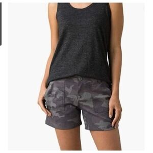 PrAna Olivia Gravel Camo Gray Hiking Trail Shorts Womens Sz 14,outdoor 5" Inseam